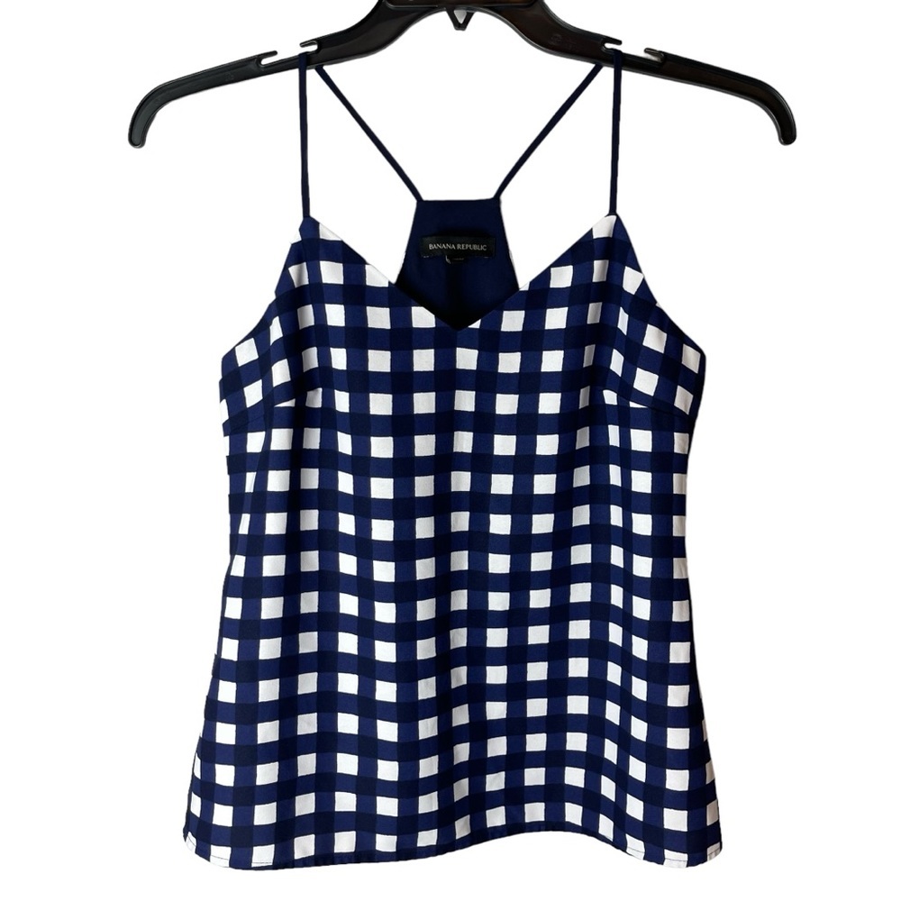 Banana Republic Blue White Checkered Tank XS Petite